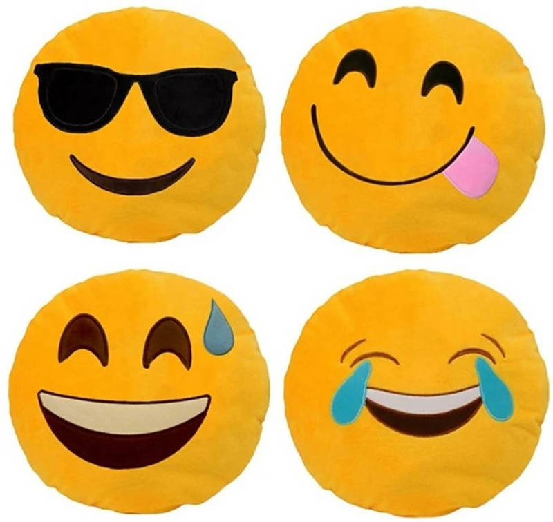 flymoon Big Laugh side aansu, Big laugh aansoo, cool dude & yummy emoji pillow Decorative Cushion Pack of 4(Yellow)