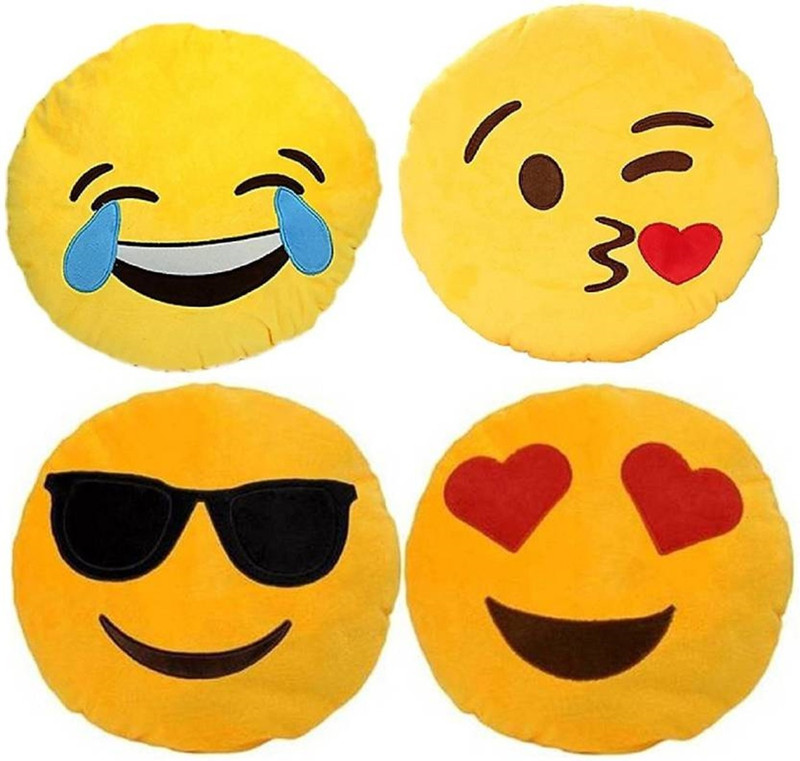 flymoon Heart Eye, Big Laugh Aansu, Heart Eye & cool dude emoji pillow Decorative Cushion Pack of 4(Yellow)