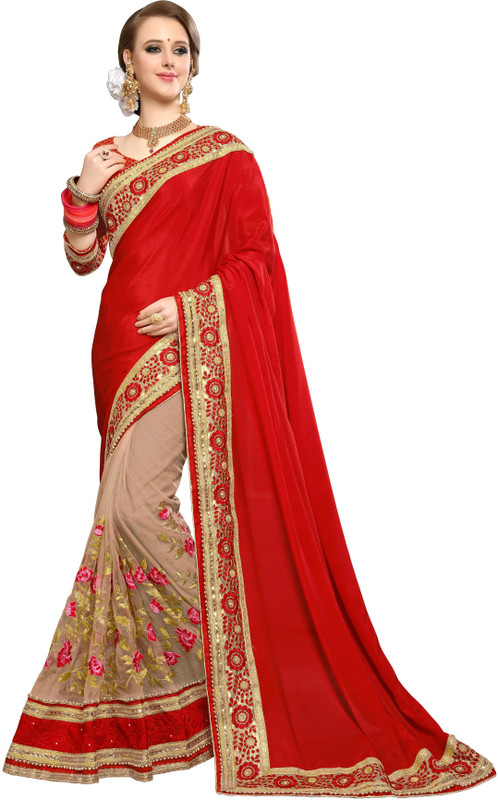 DOLVIA Embroidered, Applique Bollywood Georgette, Net Saree(Red) DOLVIA Embroidered, Applique Bollywood Georgette, Net Saree(Red)