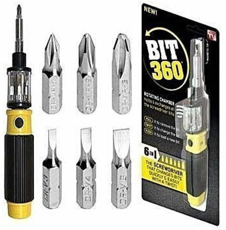 helly Bit 360 6 in 1 Multi Functional Screw Driver Set for Home Includes 6 Different Sized Bits Ratchet Screwdriver Set(Pack of 1)