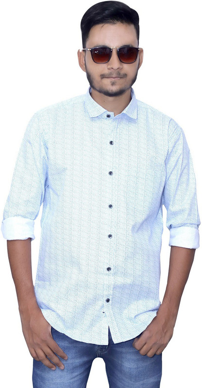 arman Men Printed Casual White, Blue Shirt