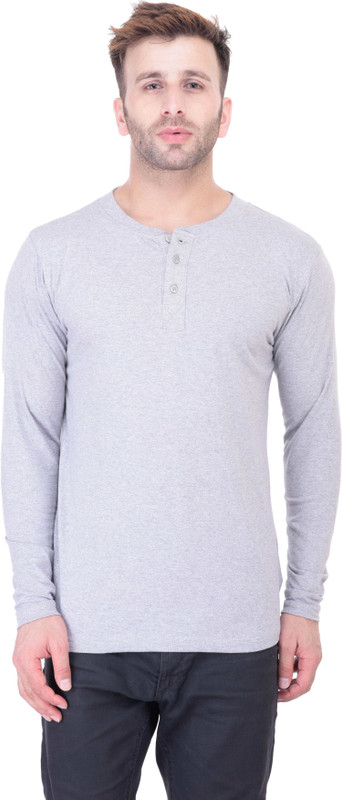 Ranarc Outfit Solid Men Henley Grey T-Shirt