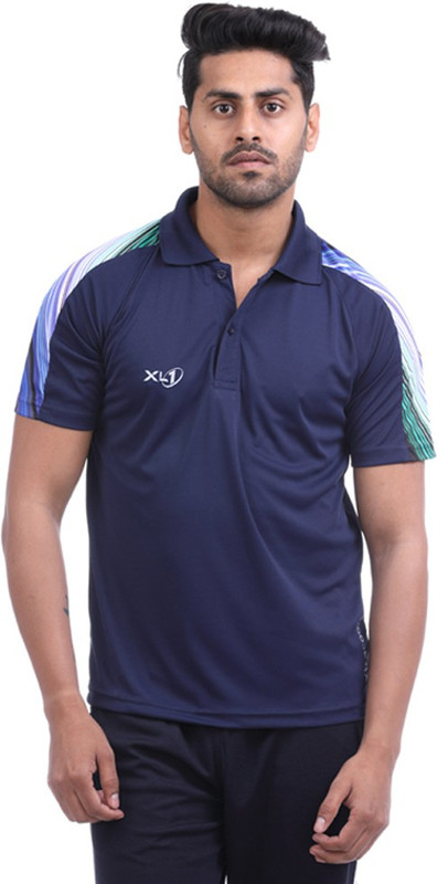 xcell1 Solid Men Collared Neck Blue T-Shirt