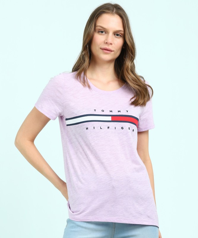 Buy Tommy Hilfiger Embroidered Women Neck Purple T-Shirt Online at desertcartINDIA
