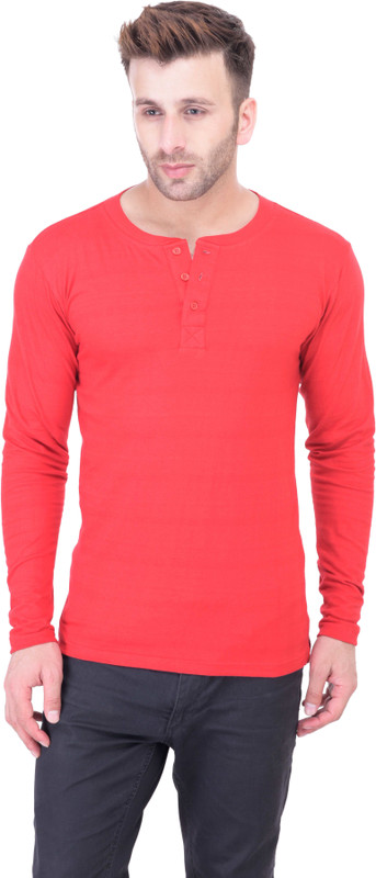 Ranarc Outfit Solid Men Henley Red T-Shirt