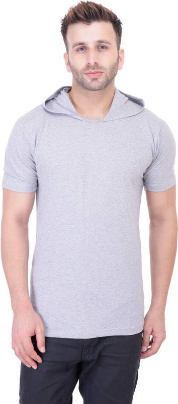 Ranarc Outfit Solid Men Hooded Grey T-Shirt