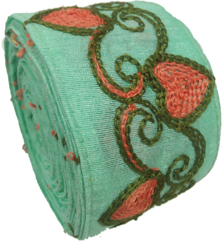 ramdev lace designer lace rama color in pink& green stitching with 900*6 cms