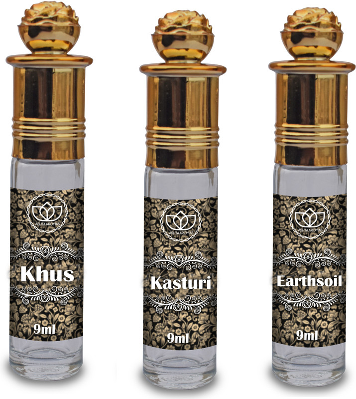 ASHTAAROMAS Khus, Kasturi and Earth Soil Attar, (3 Pcs Combo of 9ML Each) Herbal Attar Herbal Attar(Mitti)