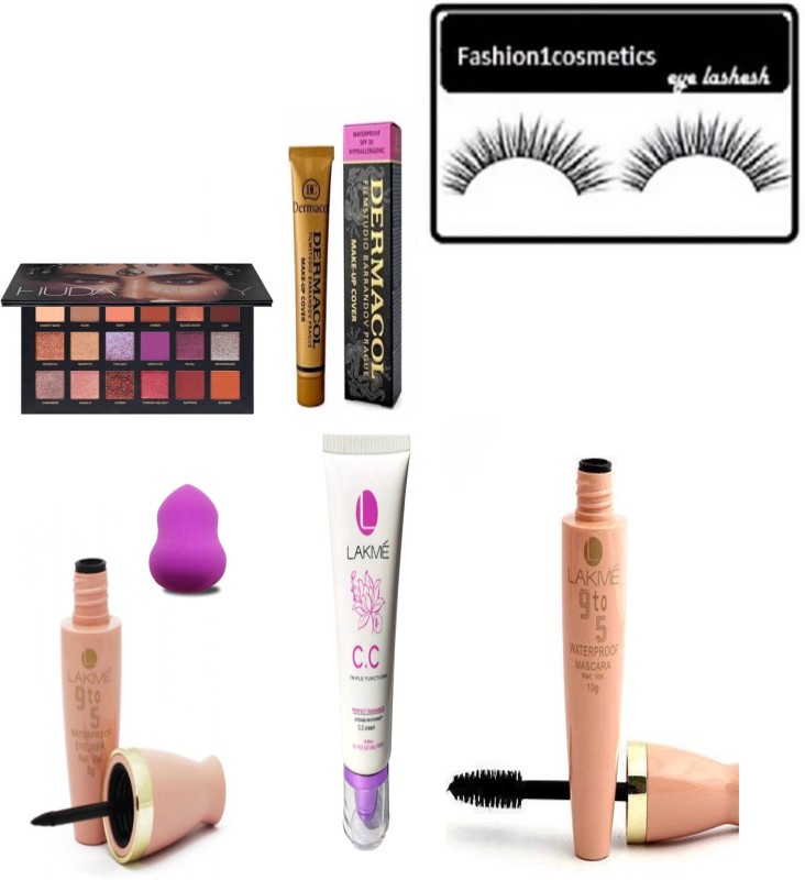 Buy FASHION1COSMETICS set of,rose gold eyeshadow,mekup cover,puff,9to5  liner,9to5 maa,cc cream,eyelashesh(Set of 7) Online at desertcartINDIA