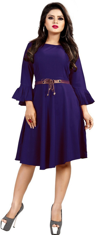 smf Women Fit and Flare Blue Dress