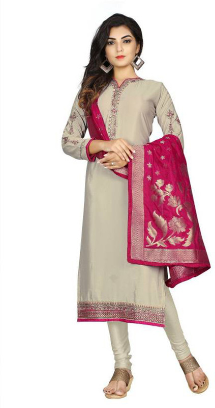 ladies queen Poly Silk Embroidered Salwar Suit Material(Semi Stitched)
