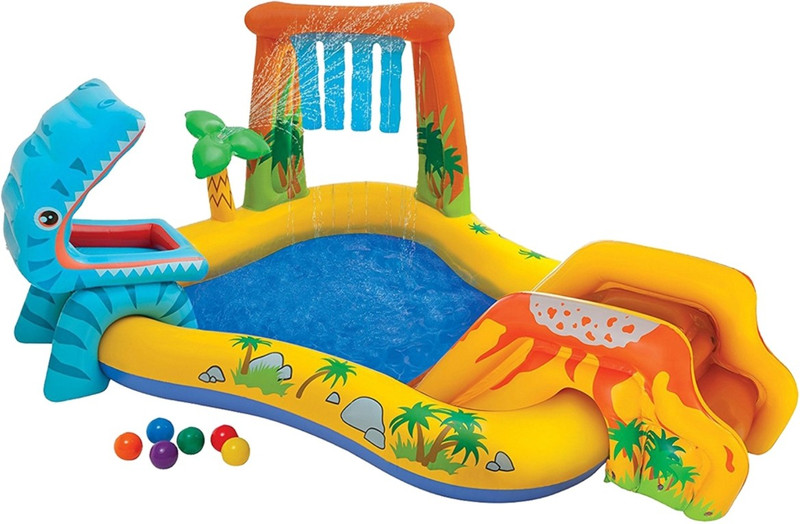 VW Inflatable Dinosaur Play Centre,8'2"L x 6'3"W x 3'7"H(2.49m x 1.91m x 1.09cm)Inflated Inflatable Swimming Pool(Multicolor)