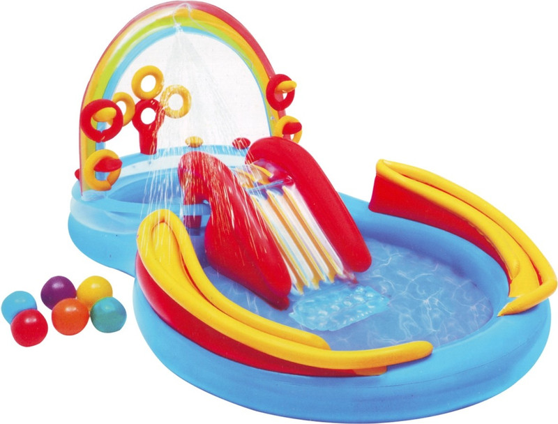 VW Inflatable Rainbow Ring Play Center, 9'9"L x 6'4"W x 4'5"H(2.97m x 1.93m x 1.35cm)Inflated Inflatable Swimming Pool(Multicolor)