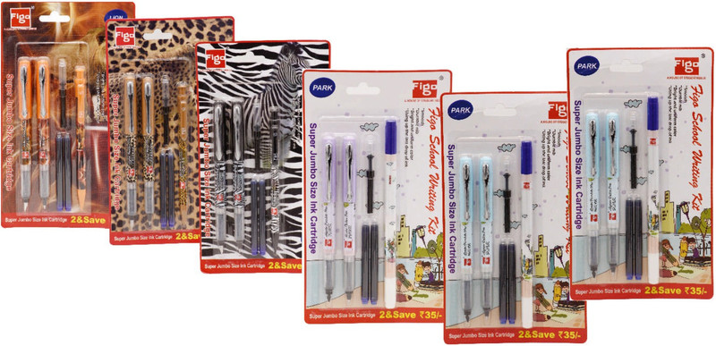 figo School Writing Kit 6 Pcs Roller Pen, 6 Pcs Fountain Pen, 3 Pcs Ink Eraser Pen 3 Pcs 0.7 Mechanical Pencil, 12 Blue Ink Cartridge, 6 Ink Converter Pen Gift Set(Pack of 6)