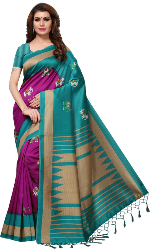 winsworld Printed Fashion Art Silk Saree(Blue)