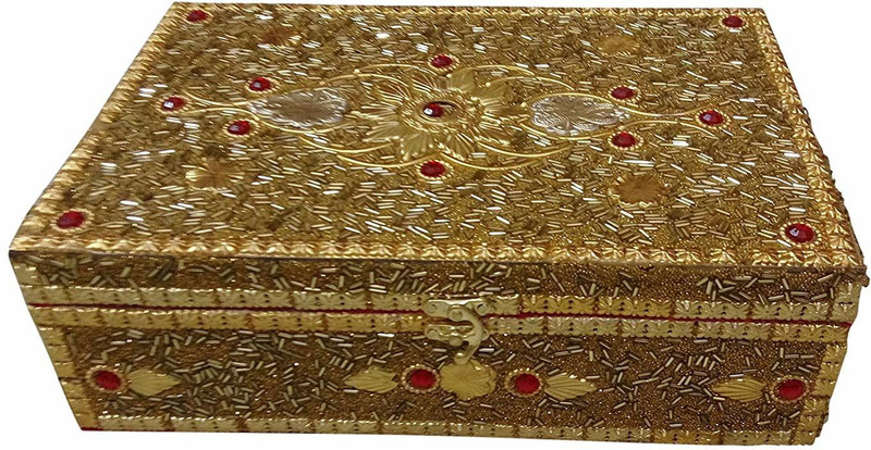 mp craft Women's 2 Rods Beautiful Bangles Box with Jari Work (Golden, 33/25/11 Cm) Bengle Box , Vanity box Vanity Box(Golden)