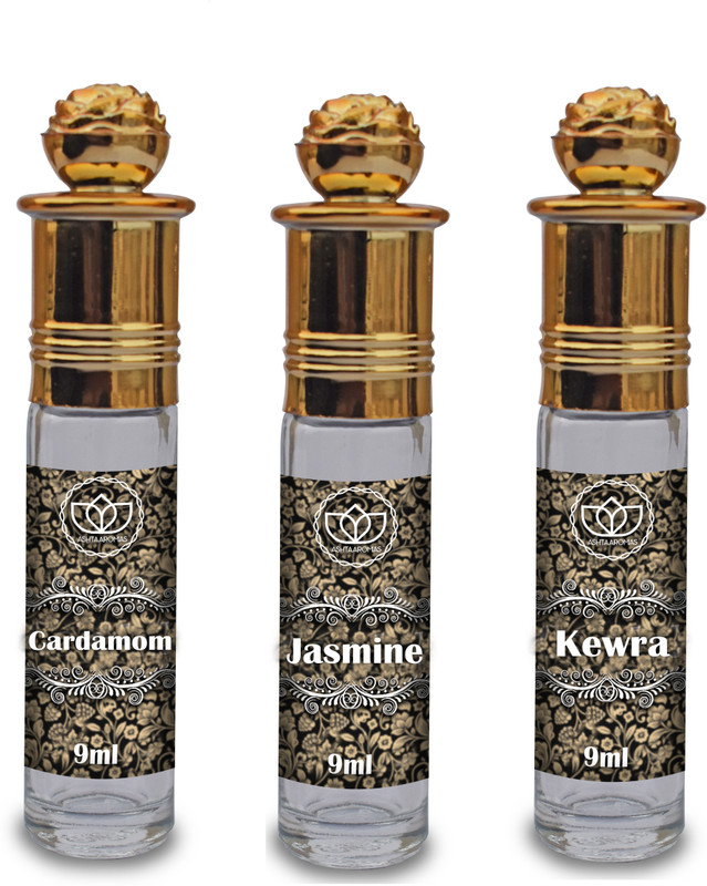 ASHTAAROMAS Traditional Pack of 3 Attars (9 ml Each) Cardamom, Jasmine and Kewra Attar Long Lasting Herbal Attar(Spicy)