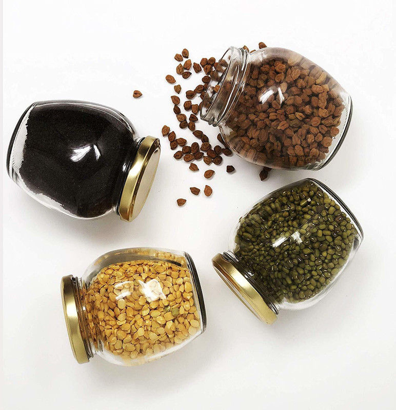 nature care enterprise glass jar  - 420 ml Glass Pickle Container & Salt Pepper Container, Oil Container, Fridge Container, Spice Container, Tea Coffee & Sugar Container, Grocery Container, Utility Box(Pack of 4, Clear)