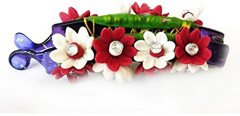 unique indian crafts Hand made Banana Clip With Flower (SKU-UIC-BANANACLIP-119) Banana Clip(Multicolor)