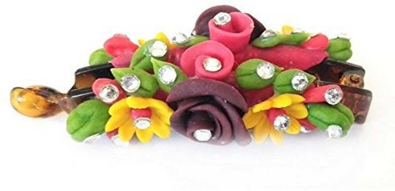 unique indian crafts Hand made Banana Clip With Flower (SKU-UIC-BANANACLIP-94) Banana Clip(Multicolor)