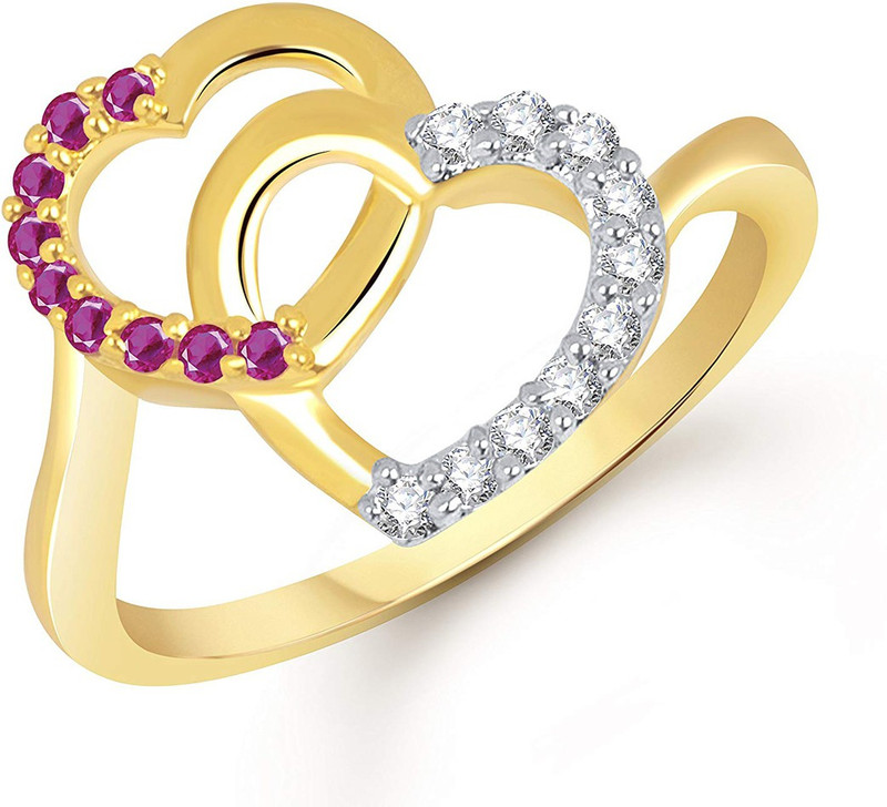 netra jewels Red Ruby Bonded Heart Alloy Gold Plated Ring
