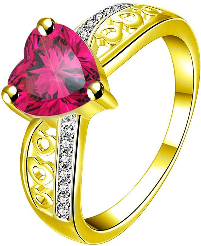 netra jewels Center Red Ruby Heart Alloy Gold Plated Ring