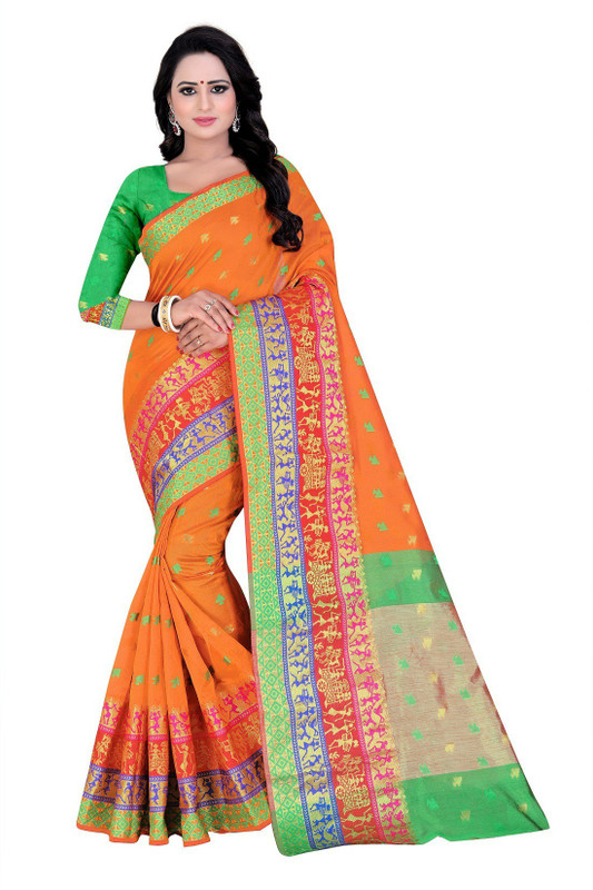 life store mart Embroidered Dharmavaram Poly Silk Saree(Yellow)