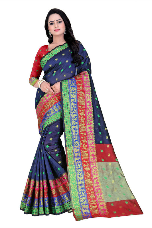 life store mart Embroidered Dharmavaram Poly Silk Saree(Yellow)