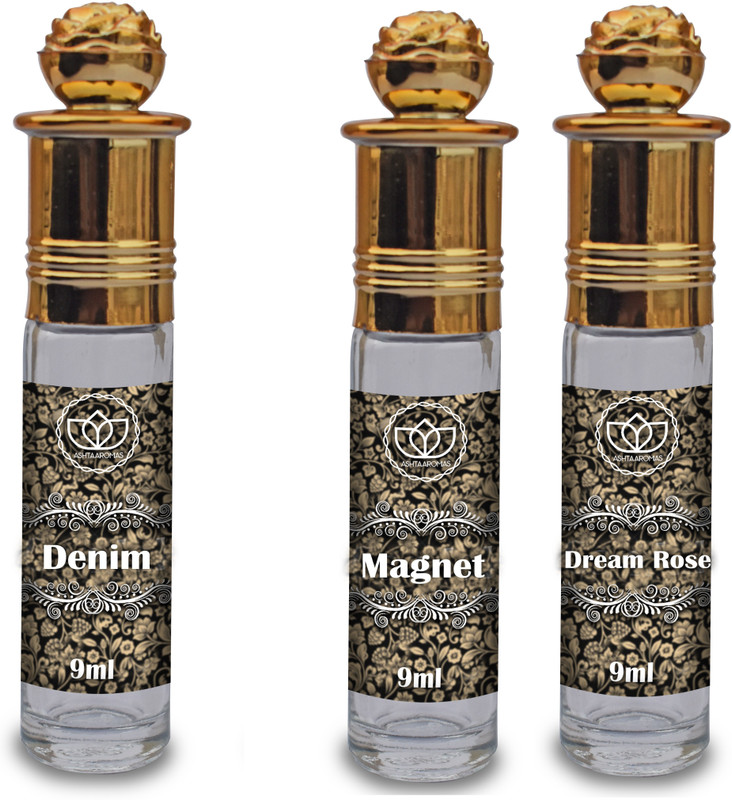 ASHTAAROMAS Denim, Dream Rose and Magnet Set of 3 Combo Attar, For Unisex (9ML Each) Herbal Attar(Rose)