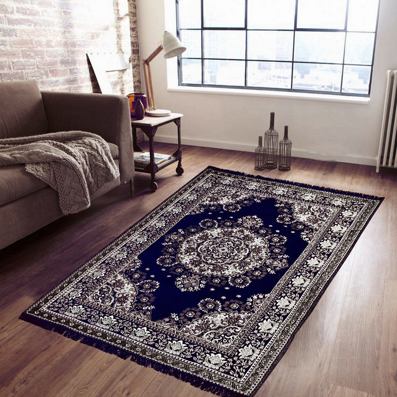 kihome Blue Chenille Carpet(147 cm  X 208 cm)