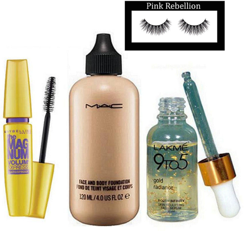 pink rebellion Eyelashes, Face & Body Foundation, Mascara & Serum(Set of 4)
