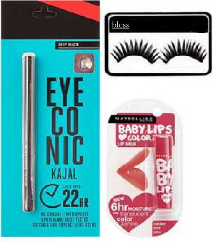 bless eyelashes & eyeconic deep black kajal & new york cheery kiss lip blam(3 Items in the set)