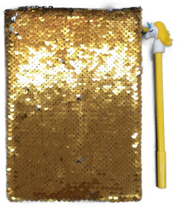 prezzie villa A5 Gift Set(Golden and silver Magic Sequins Diary with Stylish Unicorn Pen, Silver, golden)
