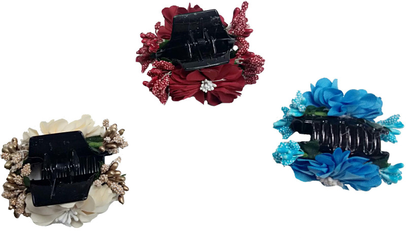 facet world hair clutcher combo of 3(red,blue,cream) Hair Pin, Hair Clip, Hair Accessory Set, Hair Claw, Back Pin, Bun Clip(Maroon, Blue, White)