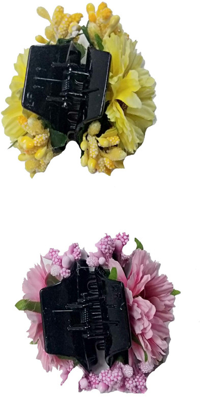 facet world hair clutcher combo of 3(red,blue,cream) Hair Pin, Hair Clip, Hair Accessory Set, Hair Claw, Back Pin, Bun Clip(Yellow, Pink)