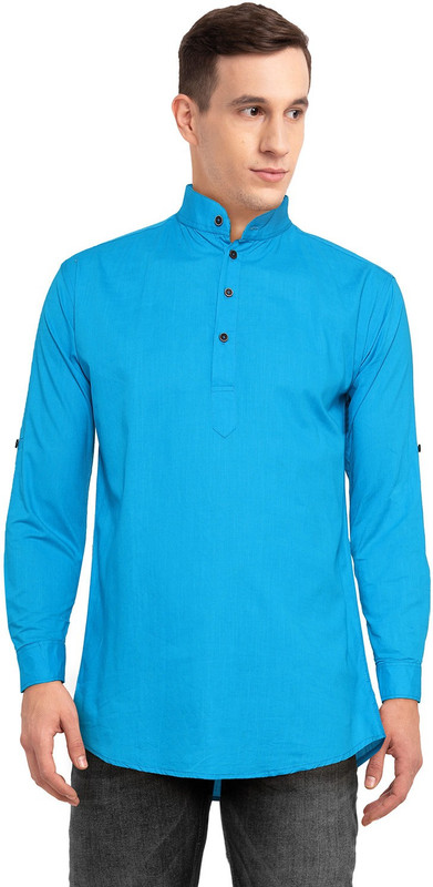 pearl ocean Men Solid Straight Kurta(Blue)