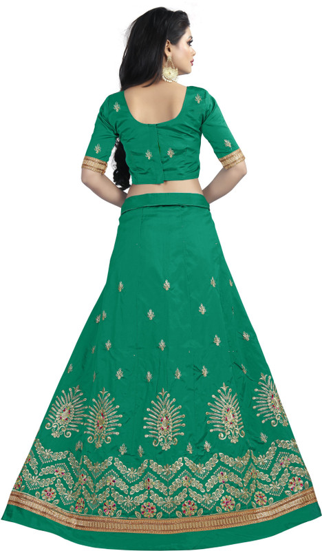 plaincraft enterprise Embroidered Semi Stitched Lehenga, Choli and Dupatta Set(Green)