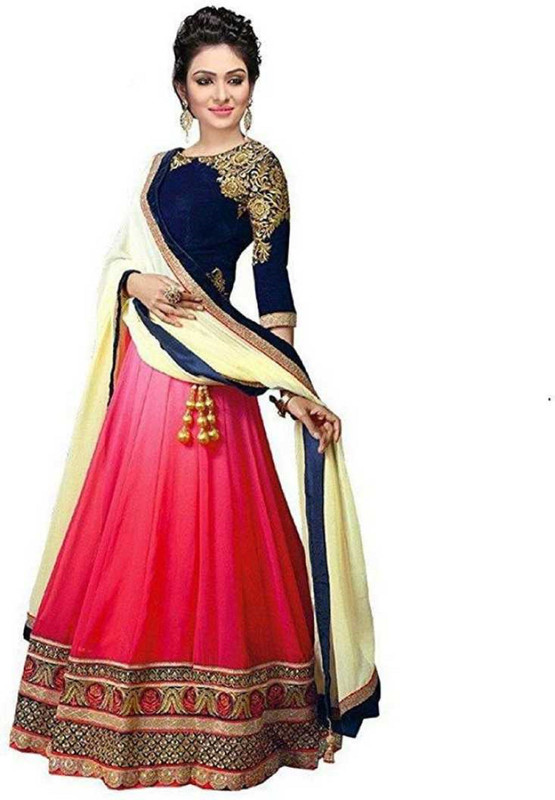 lexma fashion Embroidered Semi Stitched Lehenga, Choli and Dupatta Set(Red)
