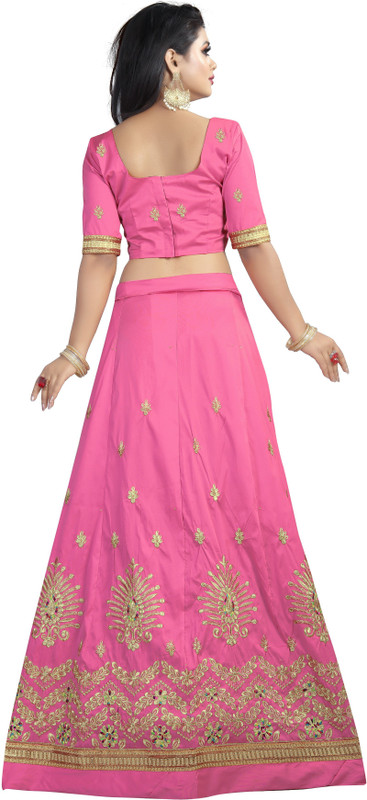 plaincraft enterprise Embroidered Semi Stitched Lehenga, Choli and Dupatta Set(White, Pink)