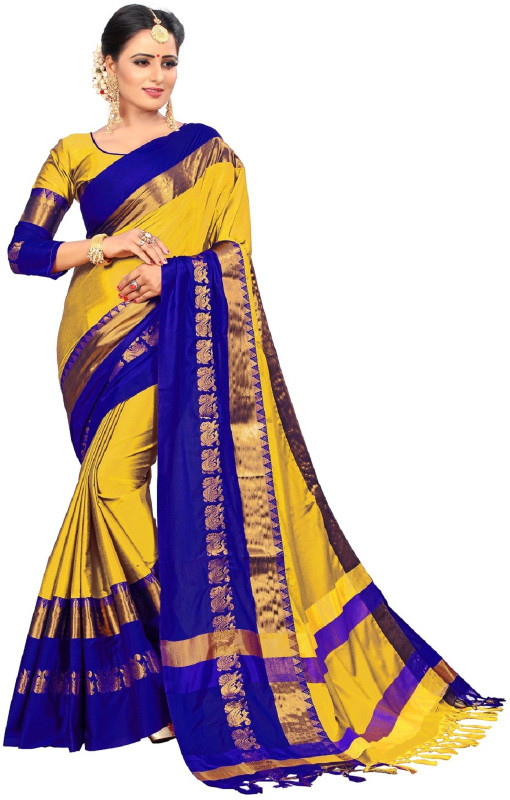 vinayak trendz Self Design Fashion Cotton Silk Saree(Multicolor)