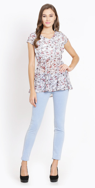 shaper Party Short Sleeve Floral Print Women White Top