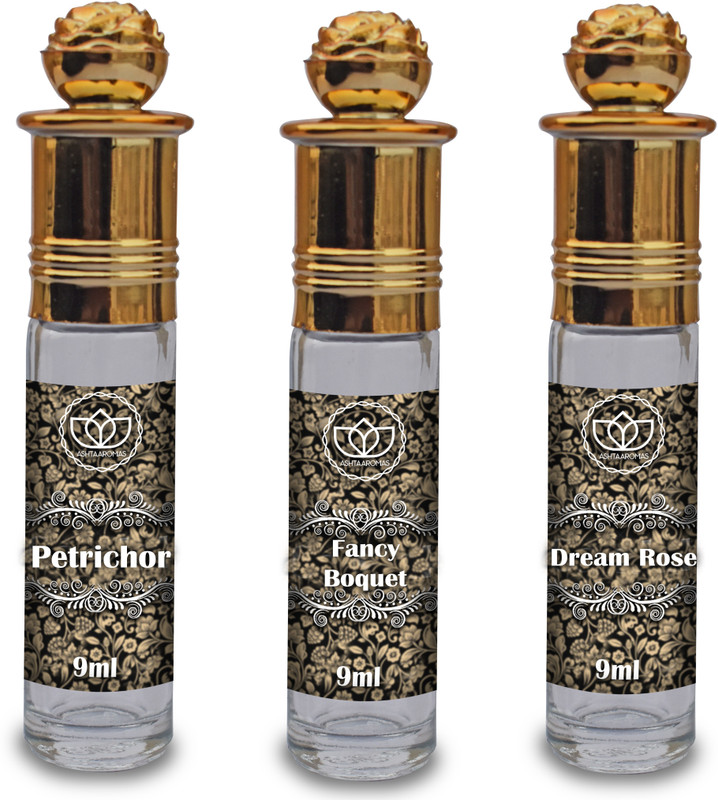 ASHTAAROMAS Traditional Pack of 3 Attars (9 ml Each) Dream Rose, Patrichor and Fancy Bouquet Attar Long Lasting Floral Attar(Mitti)