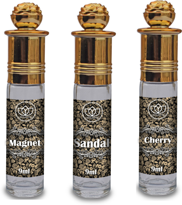 ASHTAAROMAS Traditional Pack of 3 Attars (9 ml Each) Sandal, Magnet and Cherry Long Lasting Herbal Attar(Floral)