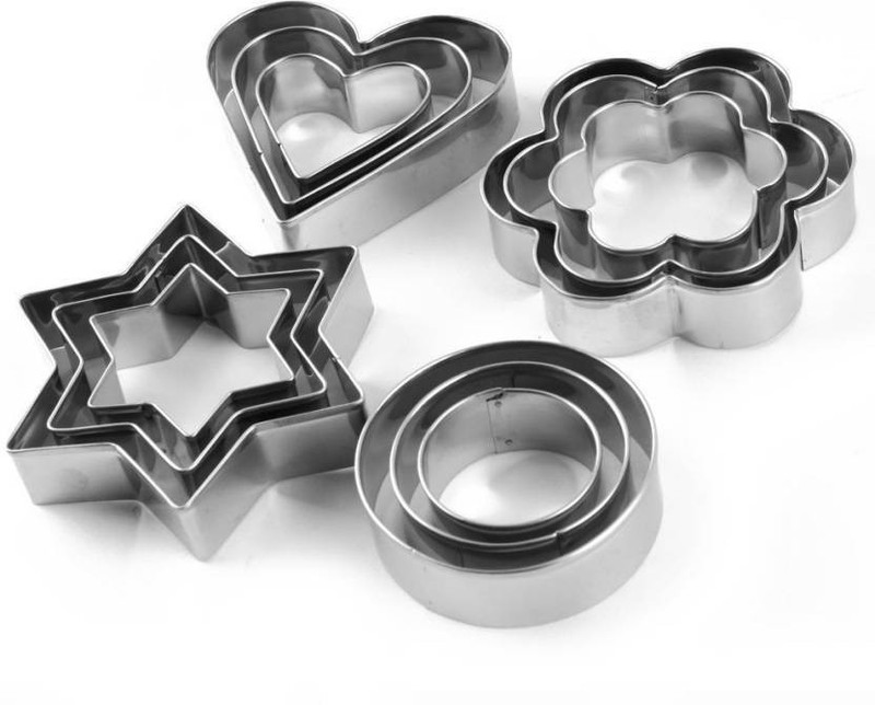 JLT Stainless Steal Heart, Round, Flower, Star Shape Cookie Cutter(Pack of 12)
