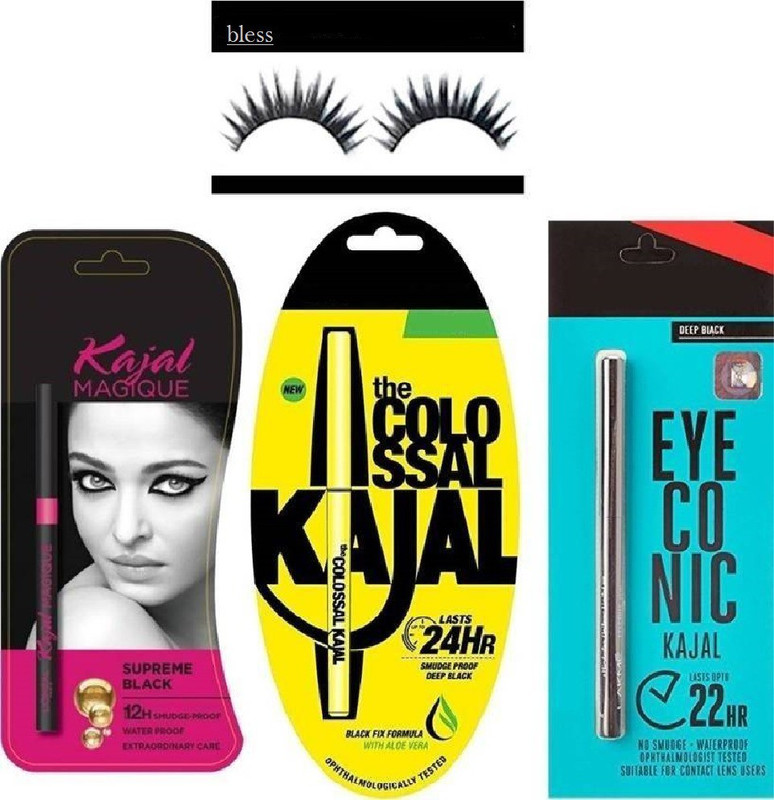 bless VERA EYECONIC MAGIQUE BLACK KAJAL WITH RUSHBALE EYELASH(4 Items in the set)