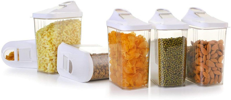 floraware Plastic Cereal Dispenser Easy Flow Storage Jar, Set of 6  - 750 ml Plastic Grocery Container(Multicolor)