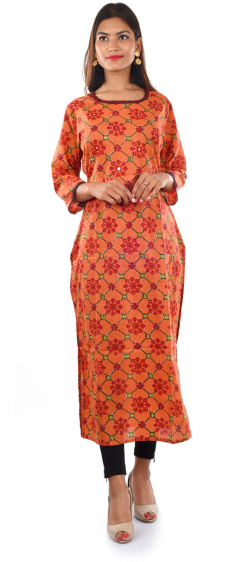 fab veda Women Printed, Geometric Print, Embellished Straight Kurta(Multicolor)