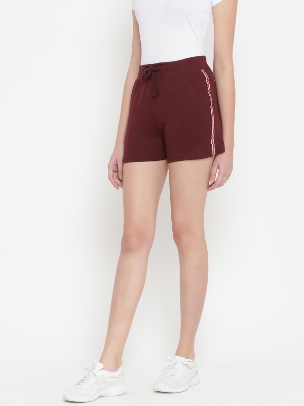 The Dry State Solid Women Maroon Regular Shorts