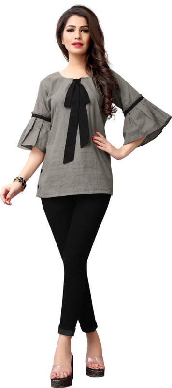 shine network Formal Full Sleeve Stylised Women Grey Top