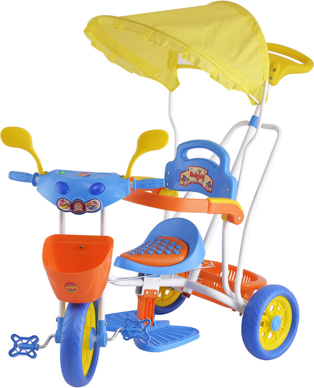 tricycle with basket on back